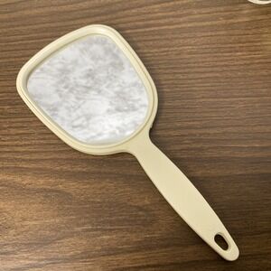 VTG Goody Off-White Plastic Hand Held Mirror With Handle Made In USA 11" x 5.25"
